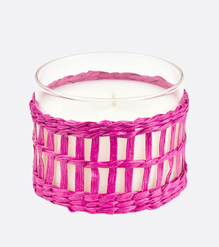 10.5 oz Pink Woven Seagrass Glass Candle
