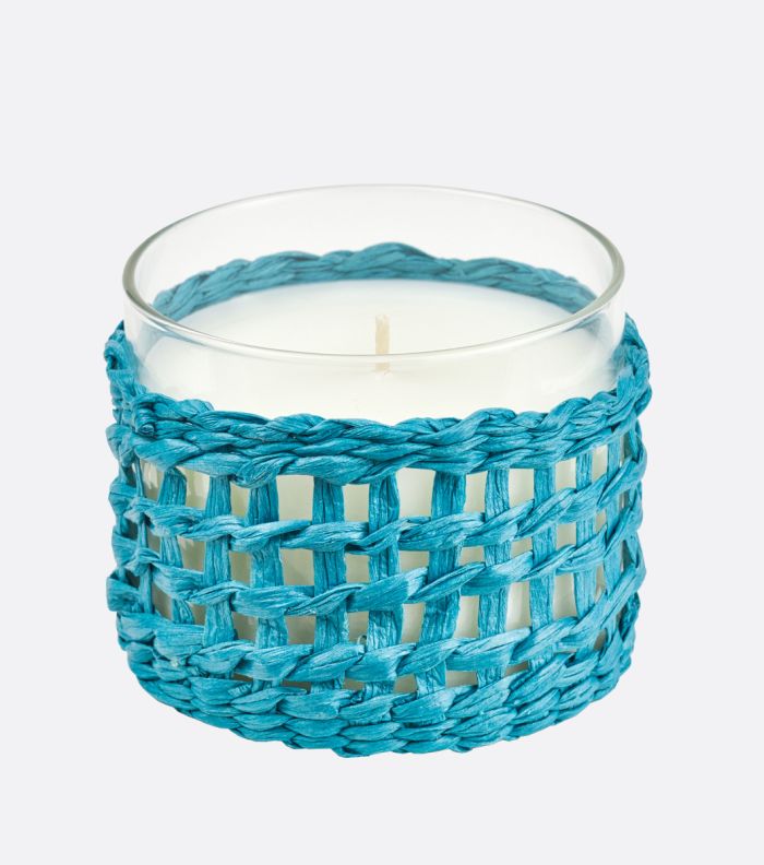 10.5 oz Turquoise Woven Seagrass Glass Candle
