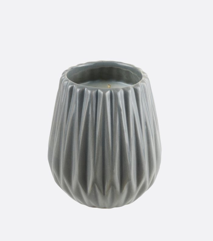 7.5 oz Gray Ceramic Pleated Candle