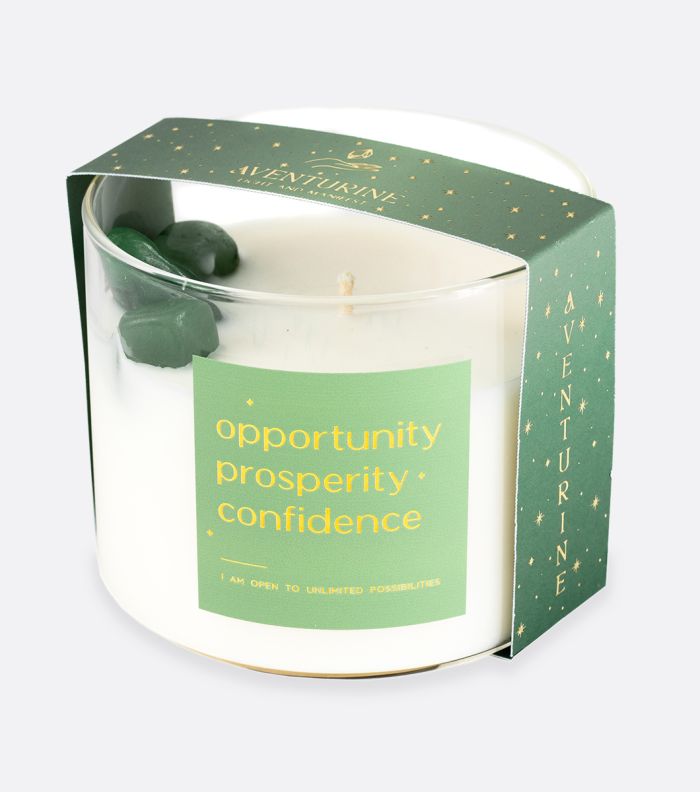 10.5 oz. Opportunity Aventurine Crystal Glass Candle