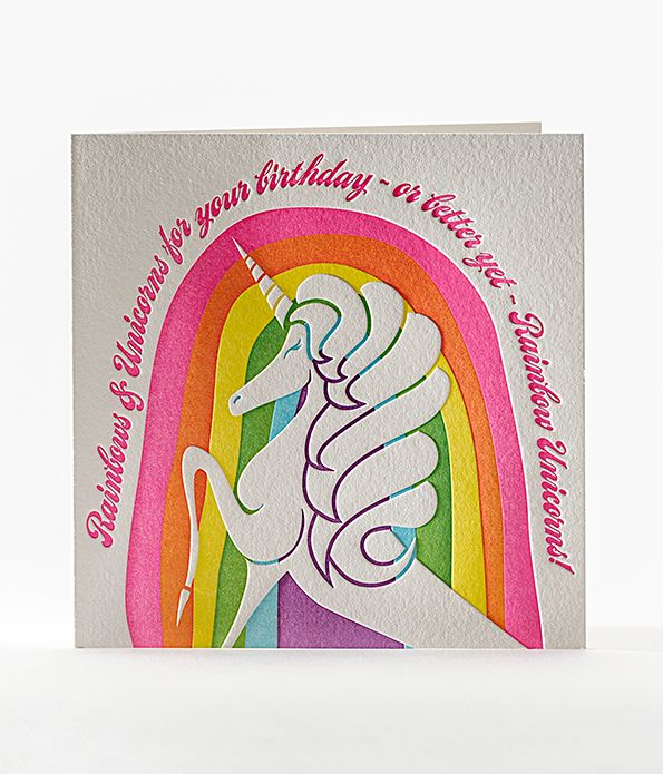 Elum Designs Rainbow Unicorn Birthday Letterpress Greeting Card 