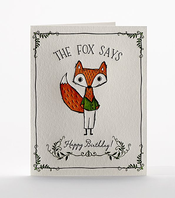 Elum Designs Fox Says Letterpress Birthday Greeting Card 