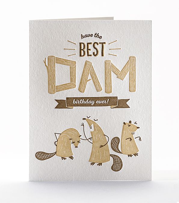 Elum Designs Best Dam Birthday Funny Letterpress Birthday Greeting Card