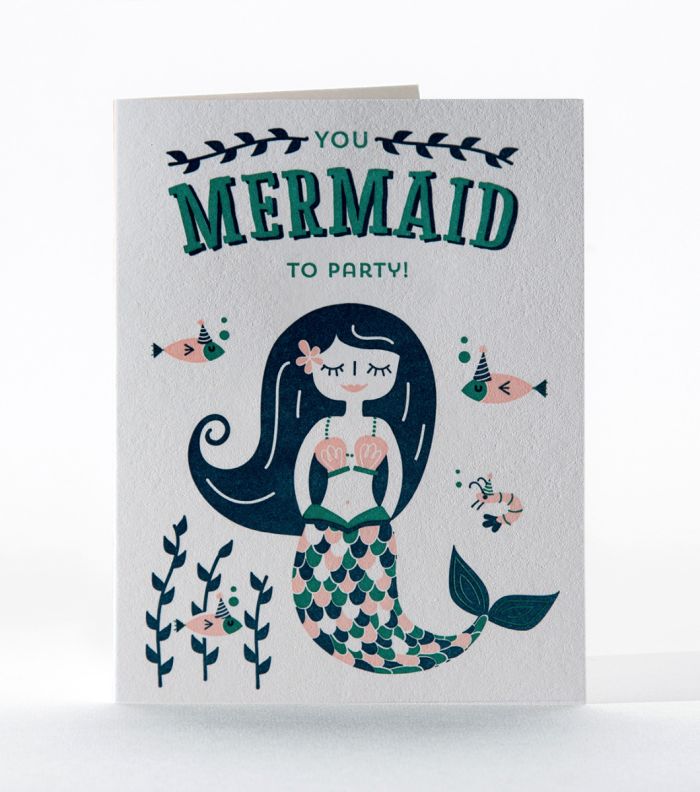 Elum Designs Sea Party Mermaid Letterpress Birthday Greeting Card 
