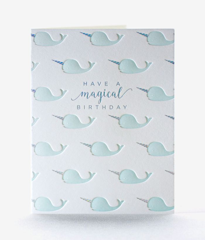 Magical Narwhal Letterpress Birthday Card 