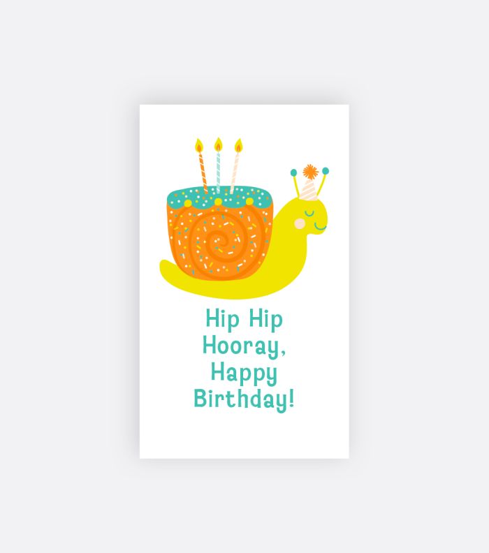 miniature greeting card with snail birthday cake 