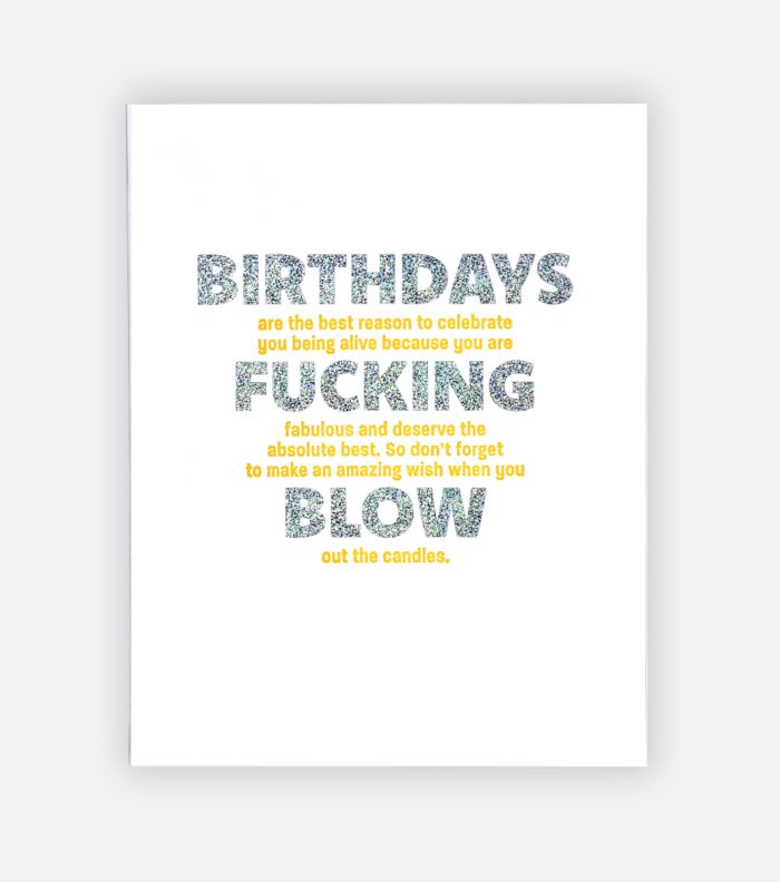 birthdays fucking blow letterpress greeting card