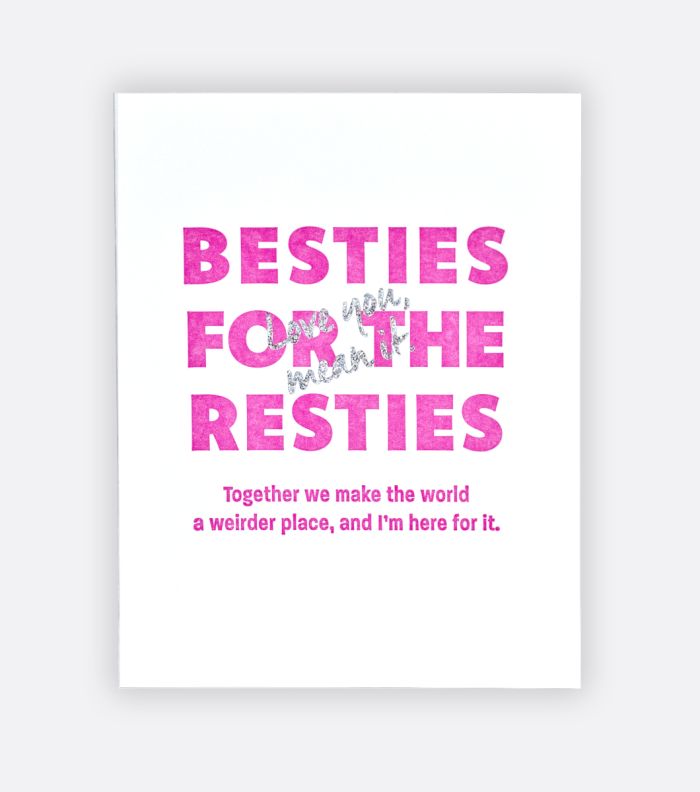 besties resties letterpress greeting card