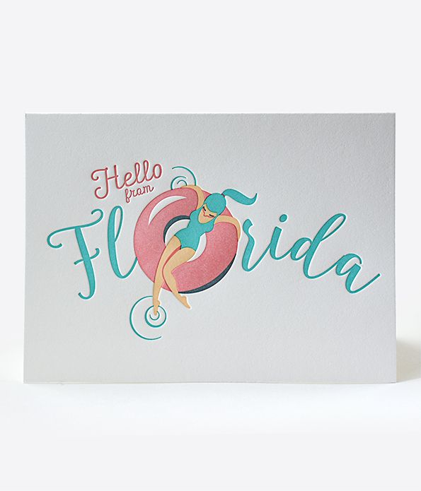 Hello from Florida Letterpress Greeting Card 