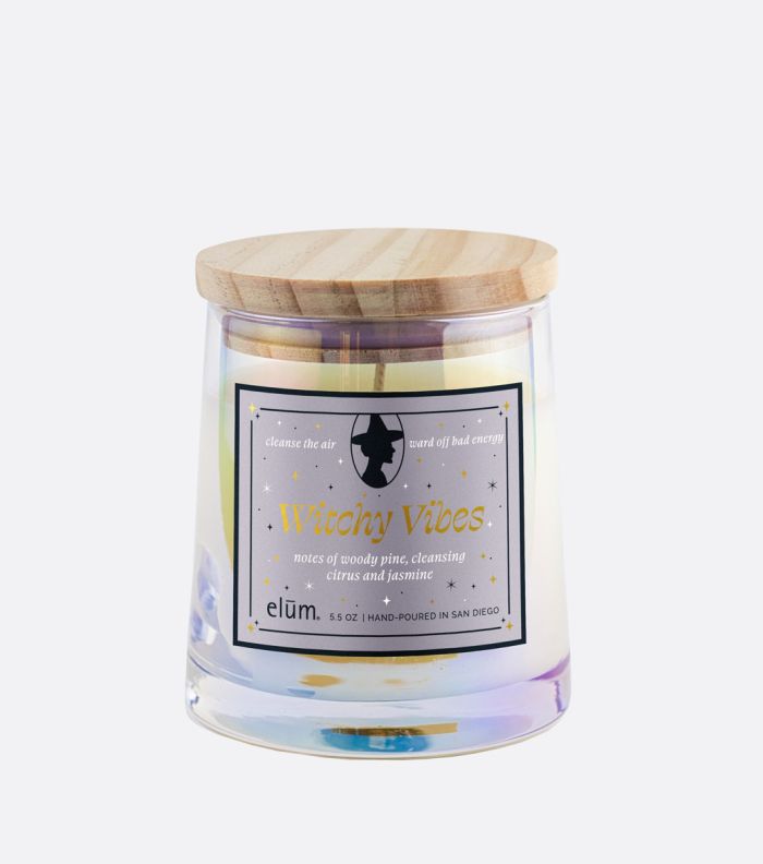 5.5 oz Witchy Vibes Iridescent Glass Candle with Wood Lid 
