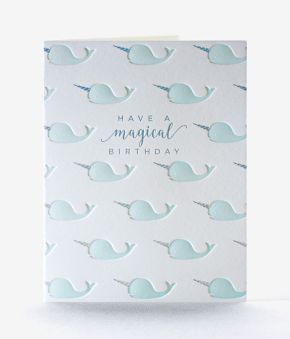 Magical Narwhal Letterpress Birthday Card 