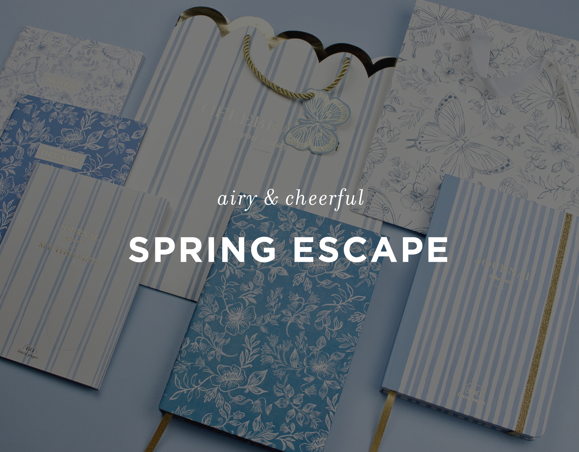 spring escape mobile banner image featuring elum deisgns spring escape collection of journals