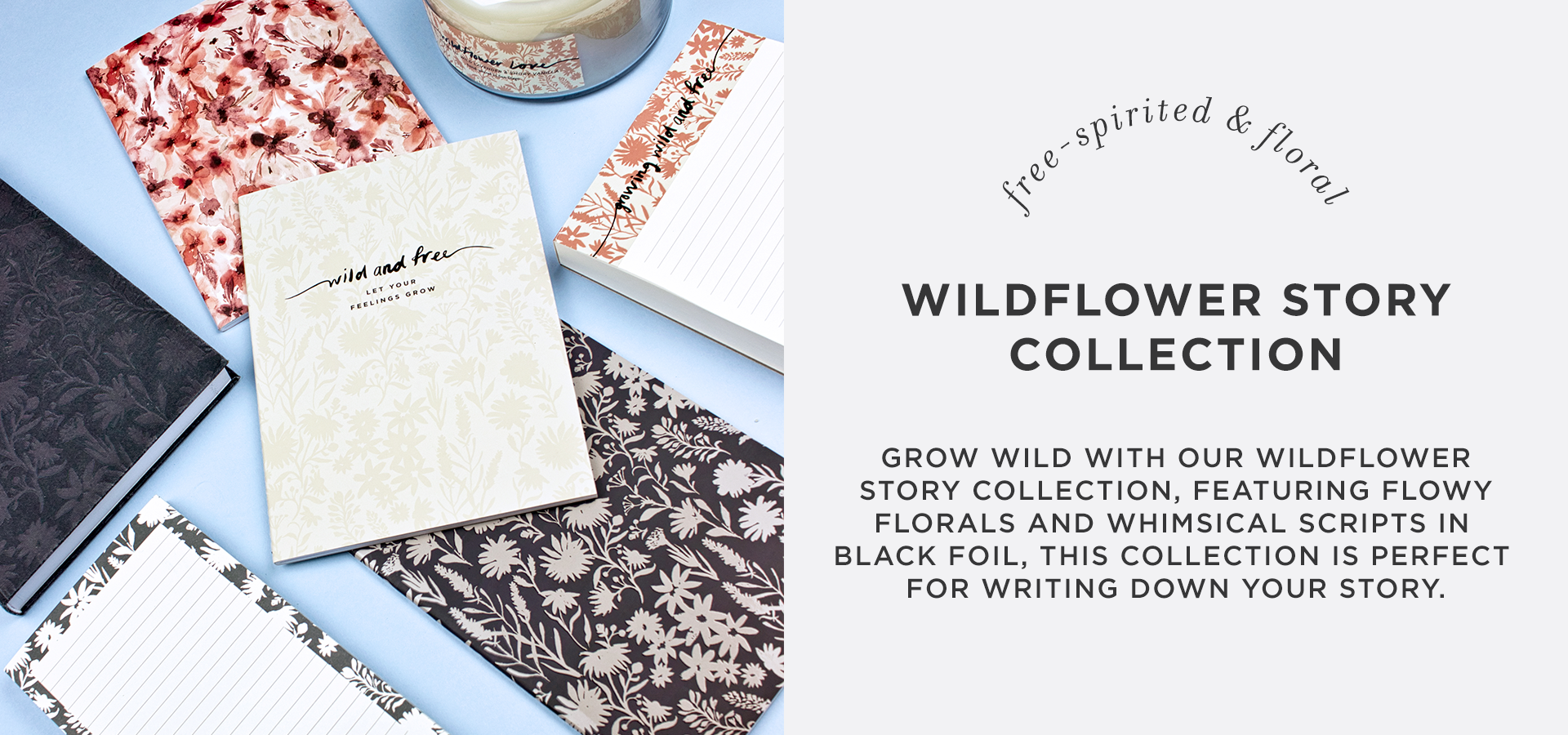 wildflower story banner featuring stationery from wildflower story collection